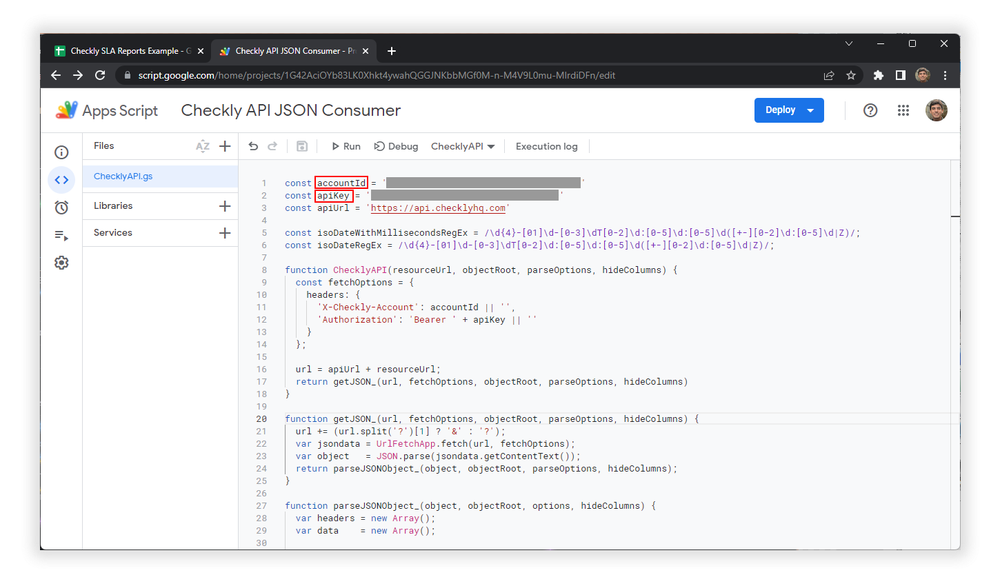 google sheets apps script credentials