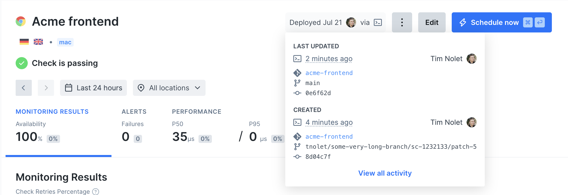 browser check with git info